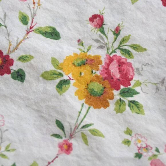Vintage Ralph Lauren White Floral QUEEN FLAT SHEET 100% Cotton PAKISTAN - Picture 3 of 5